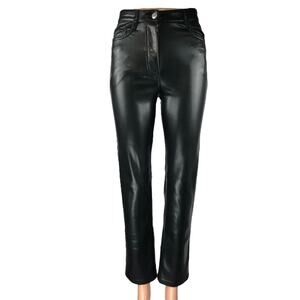 Aritzia Wilfred The Melina Black Faux Leather Vegan Straight Trouser Pants Sz 0